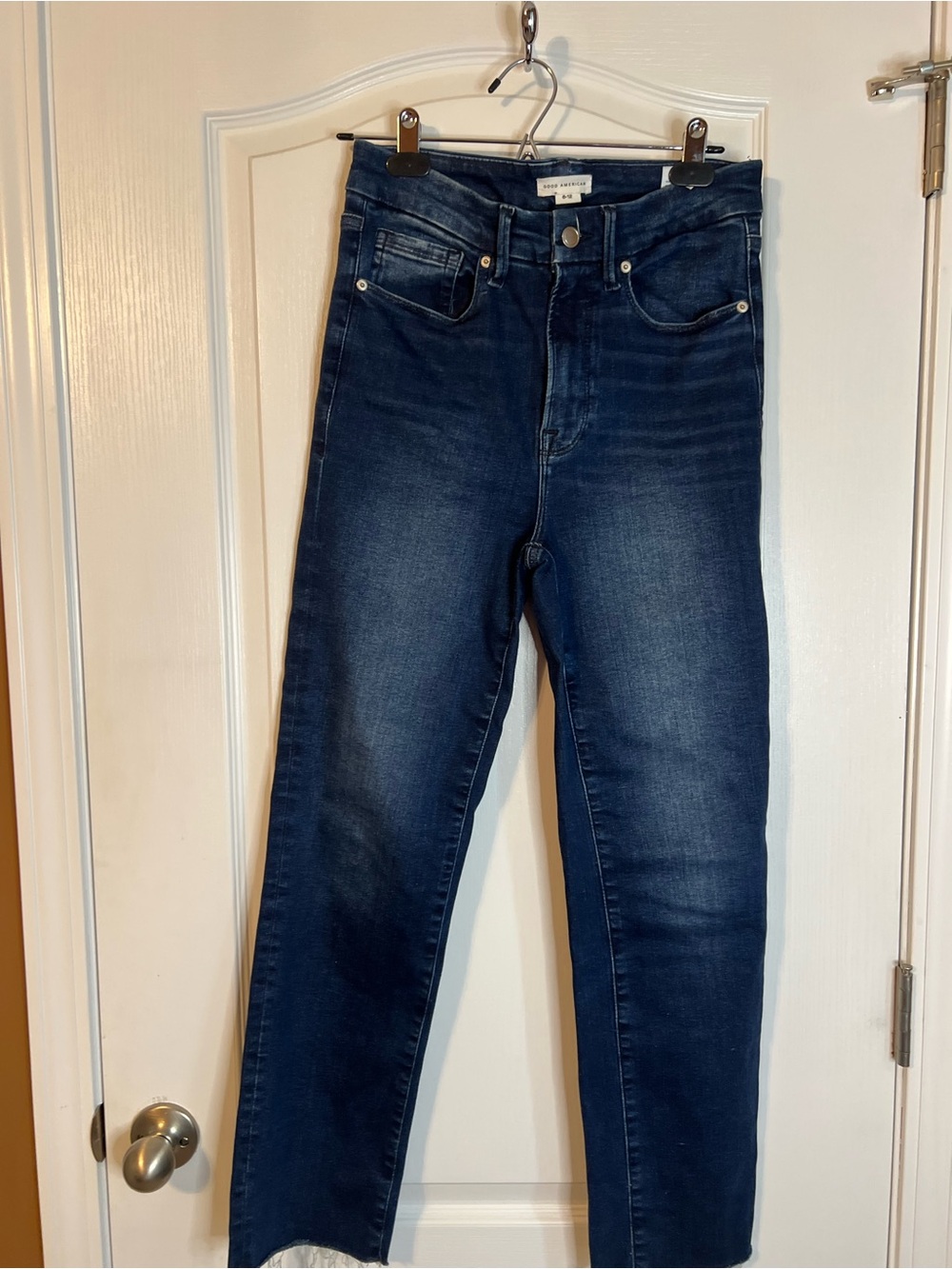 Good American Dark Blue High-Rise Slim Straight Jeans
